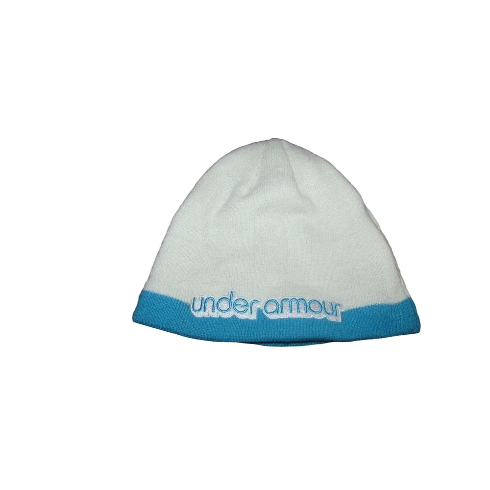 Girls Under Armour Youth one size winter knit beanie hat‎ cap off white blue